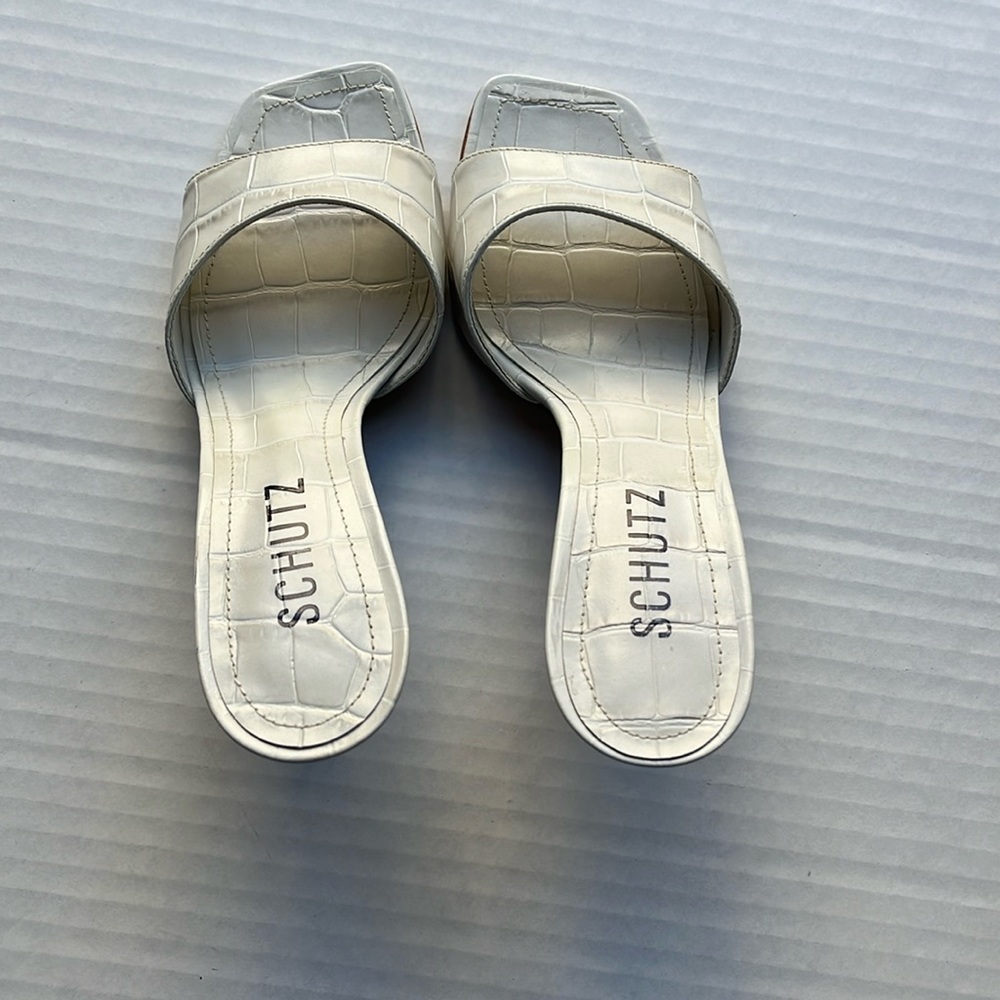 Schutz white croc embossed sandles